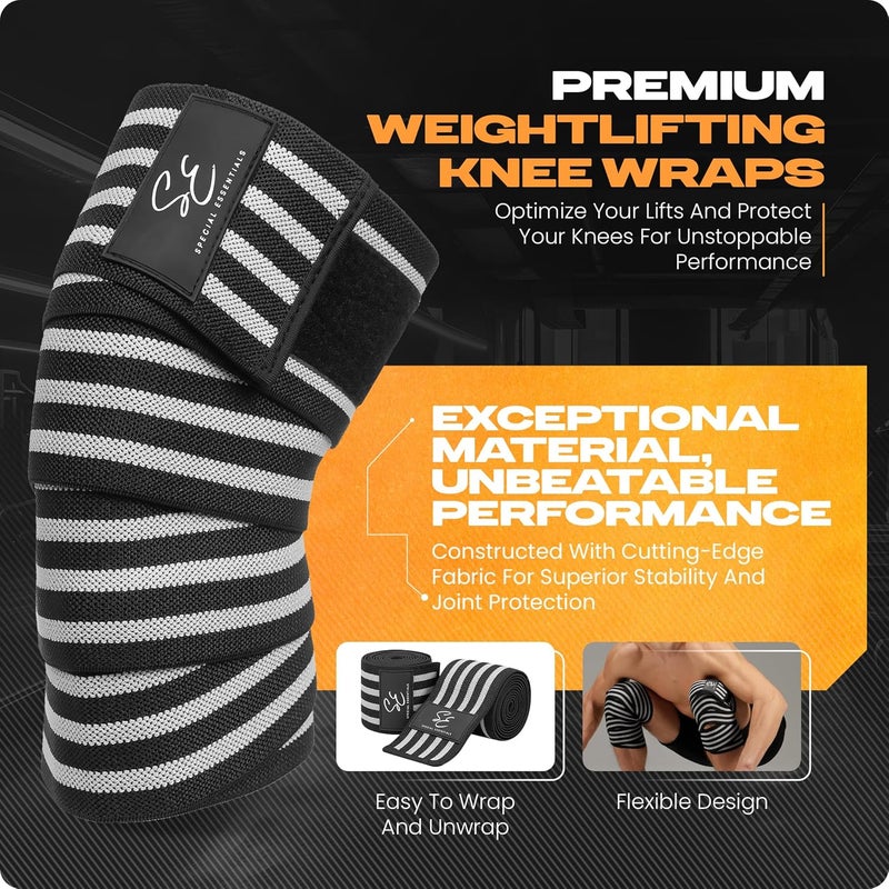 Special Essentials Store Knee Wraps for Weightlifting with Strap (2 Pack) - 72 Inches Flexible Support for Men & Women, for Powerlifting, Squats, Leg Press, and Cross Training - Image 2